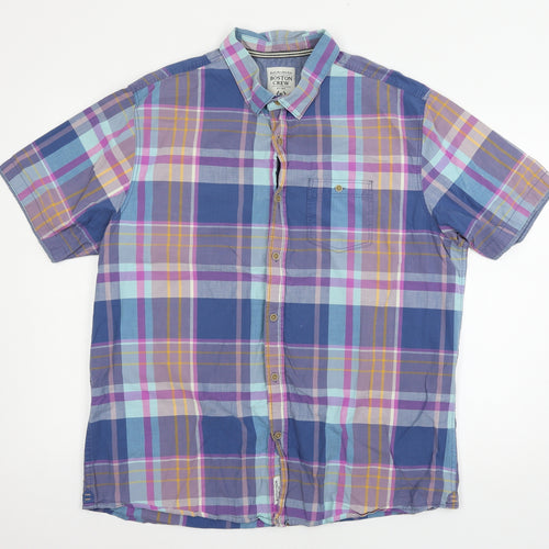 Boston Crew Mens Blue Plaid   Button-Up Size XL