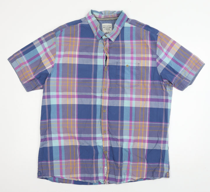 Boston Crew Mens Blue Plaid   Button-Up Size XL