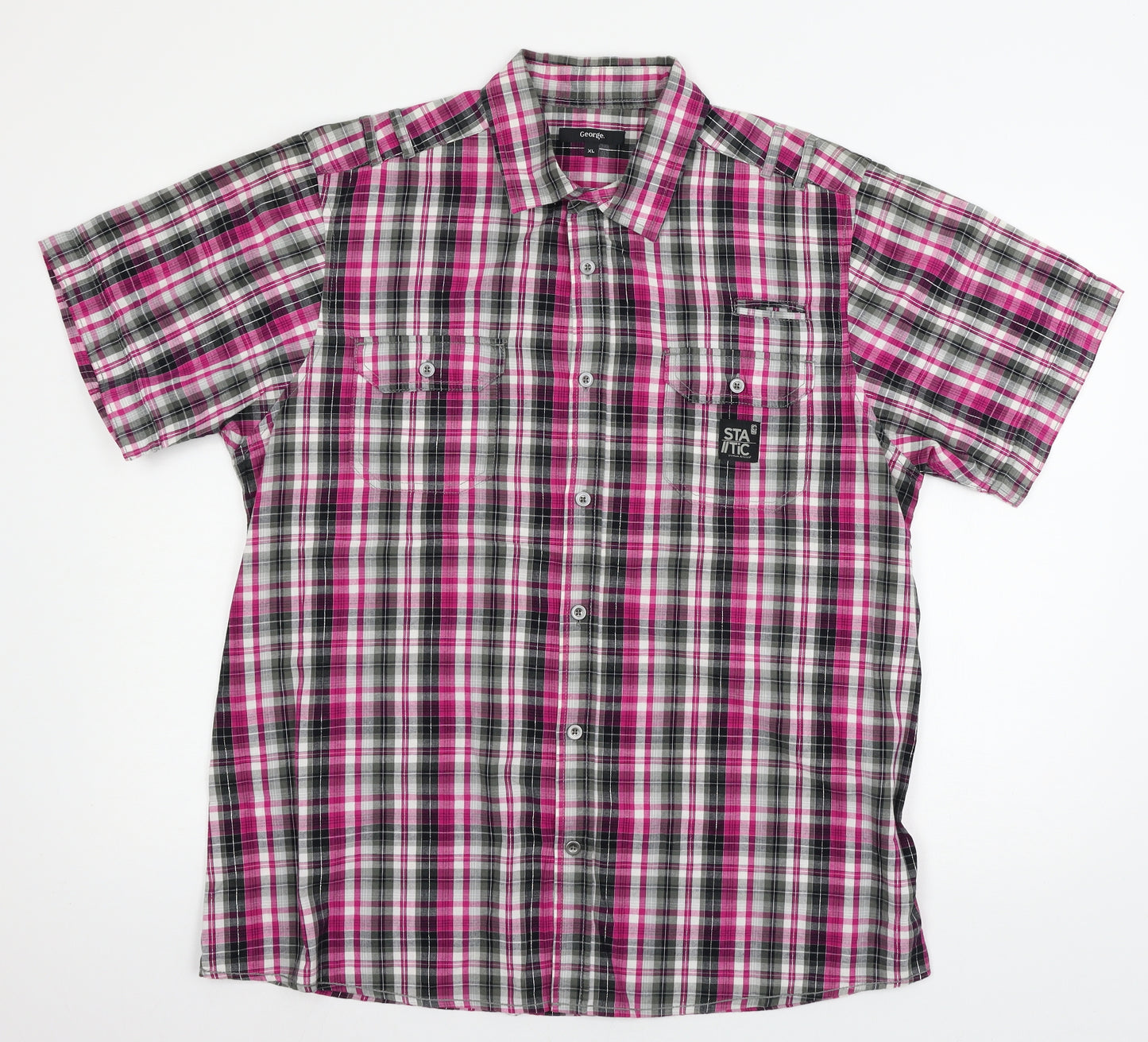 George Mens Pink Plaid   Button-Up Size XL