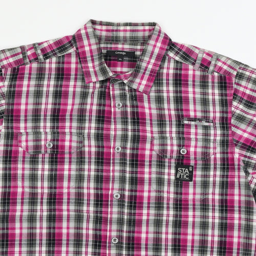 George Mens Pink Plaid   Button-Up Size XL