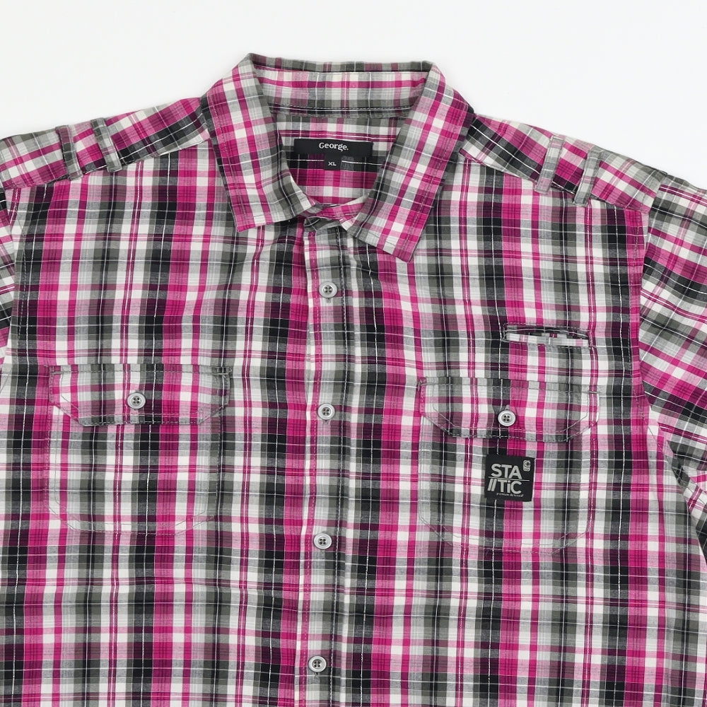George Mens Pink Plaid   Button-Up Size XL