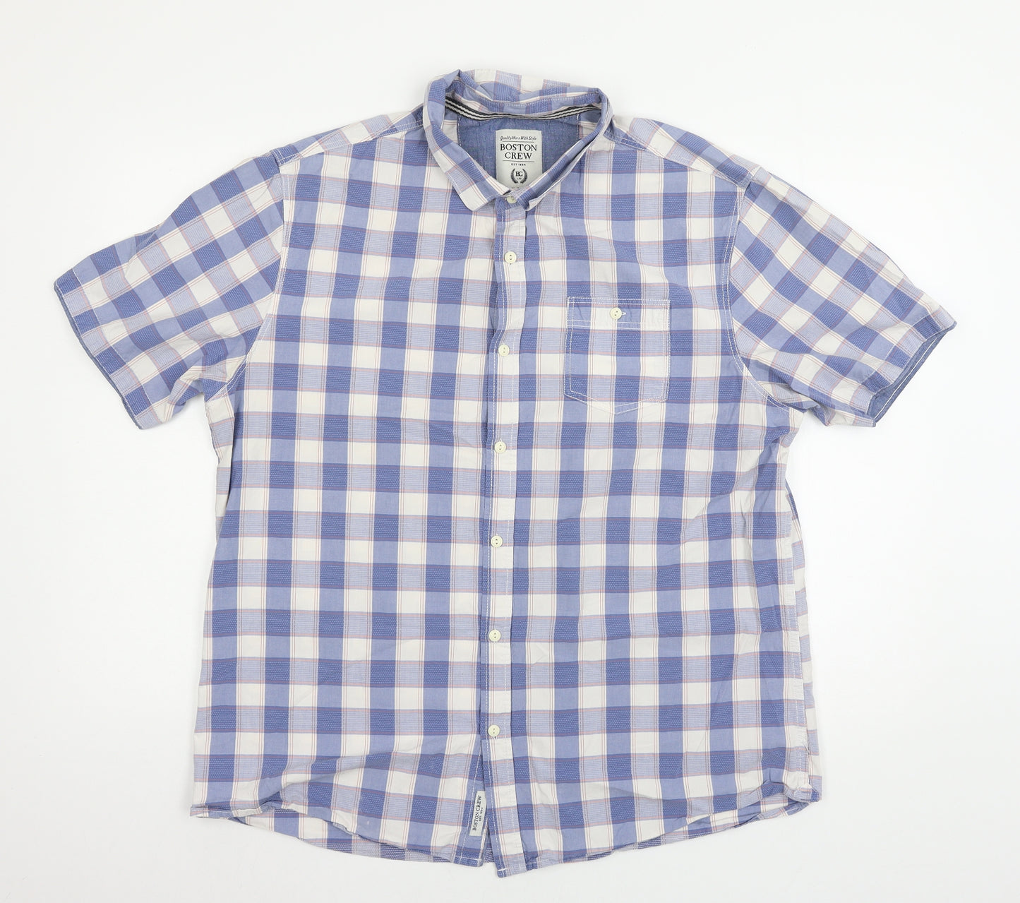 Boston Crew Mens Blue Check   Button-Up Size XL