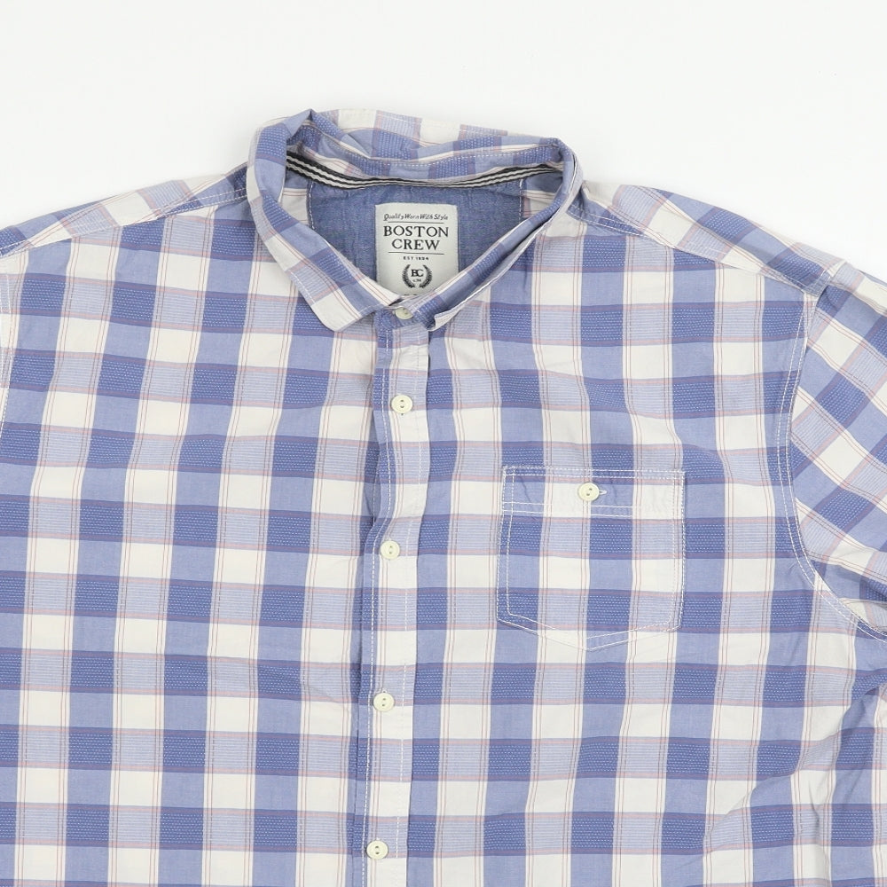 Boston Crew Mens Blue Check   Button-Up Size XL