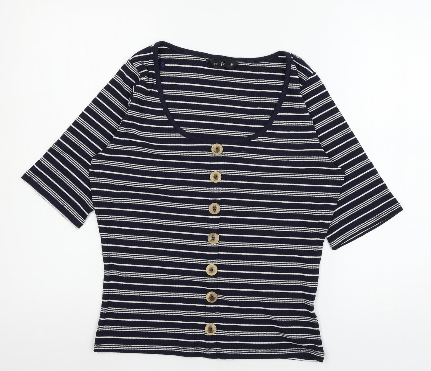 F&F Womens Blue Striped Jersey Basic T-Shirt Size 16