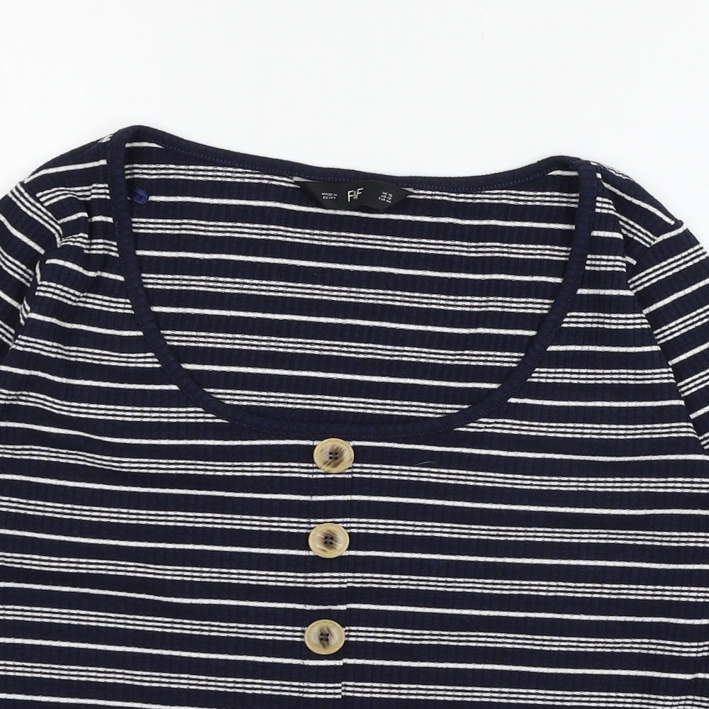 F&F Womens Blue Striped Jersey Basic T-Shirt Size 16
