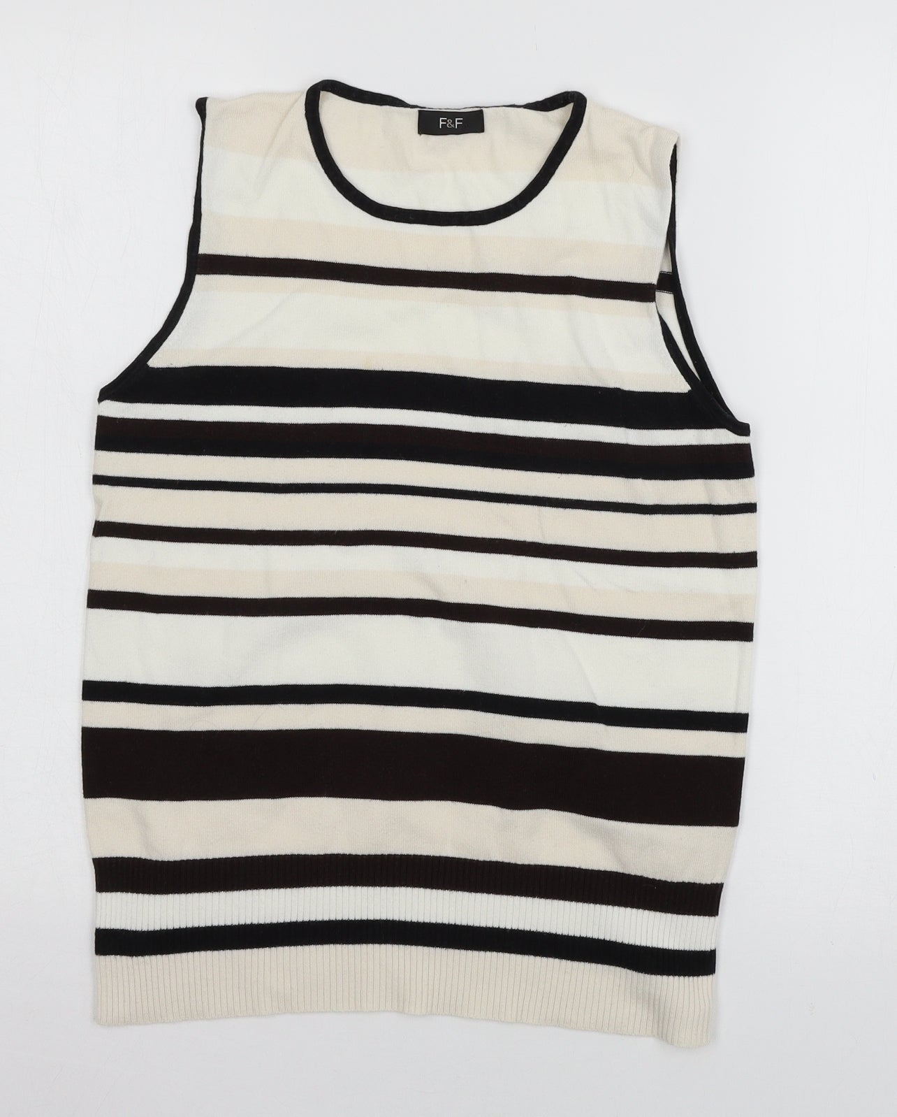 F&F Womens Beige Striped Knit Pullover Jumper Size 14