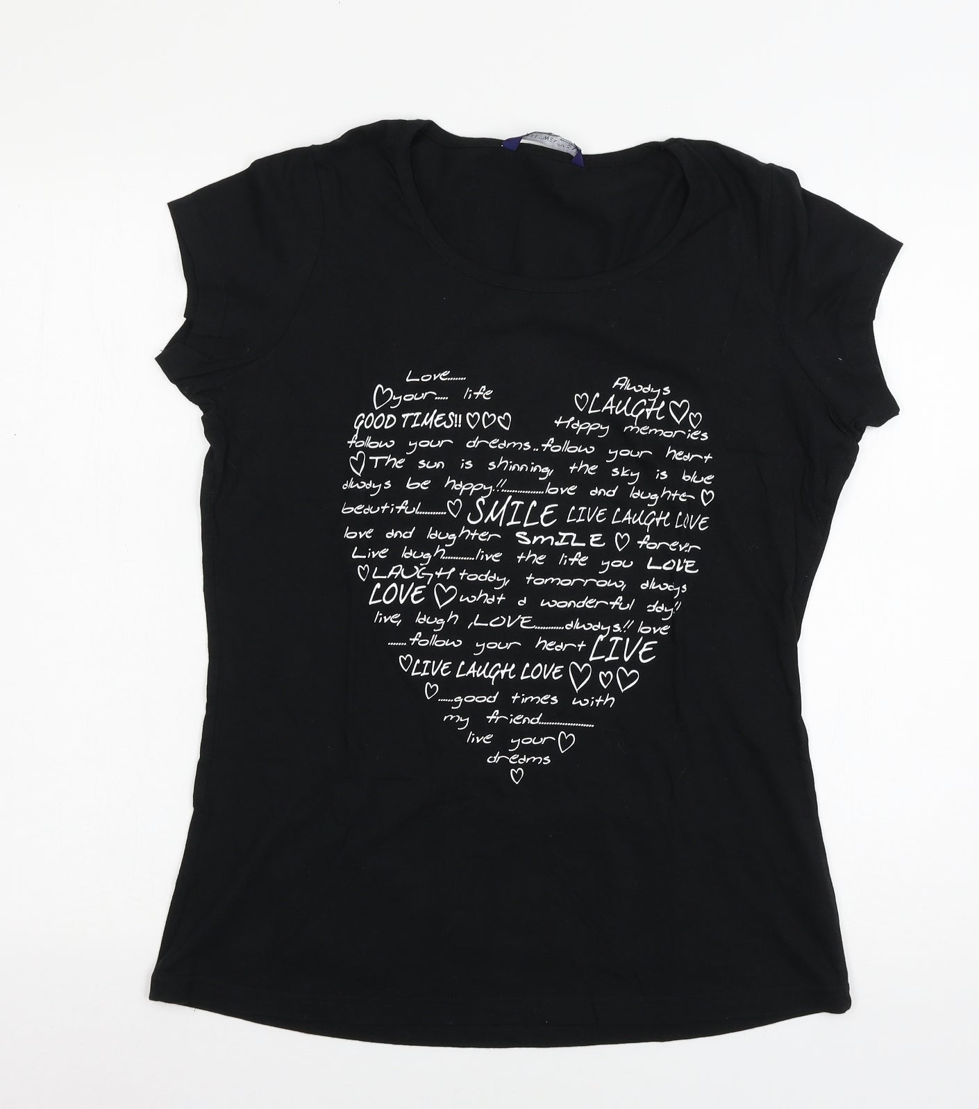 Store twe Womens Black  Jersey Basic T-Shirt Size 10  - Love heart