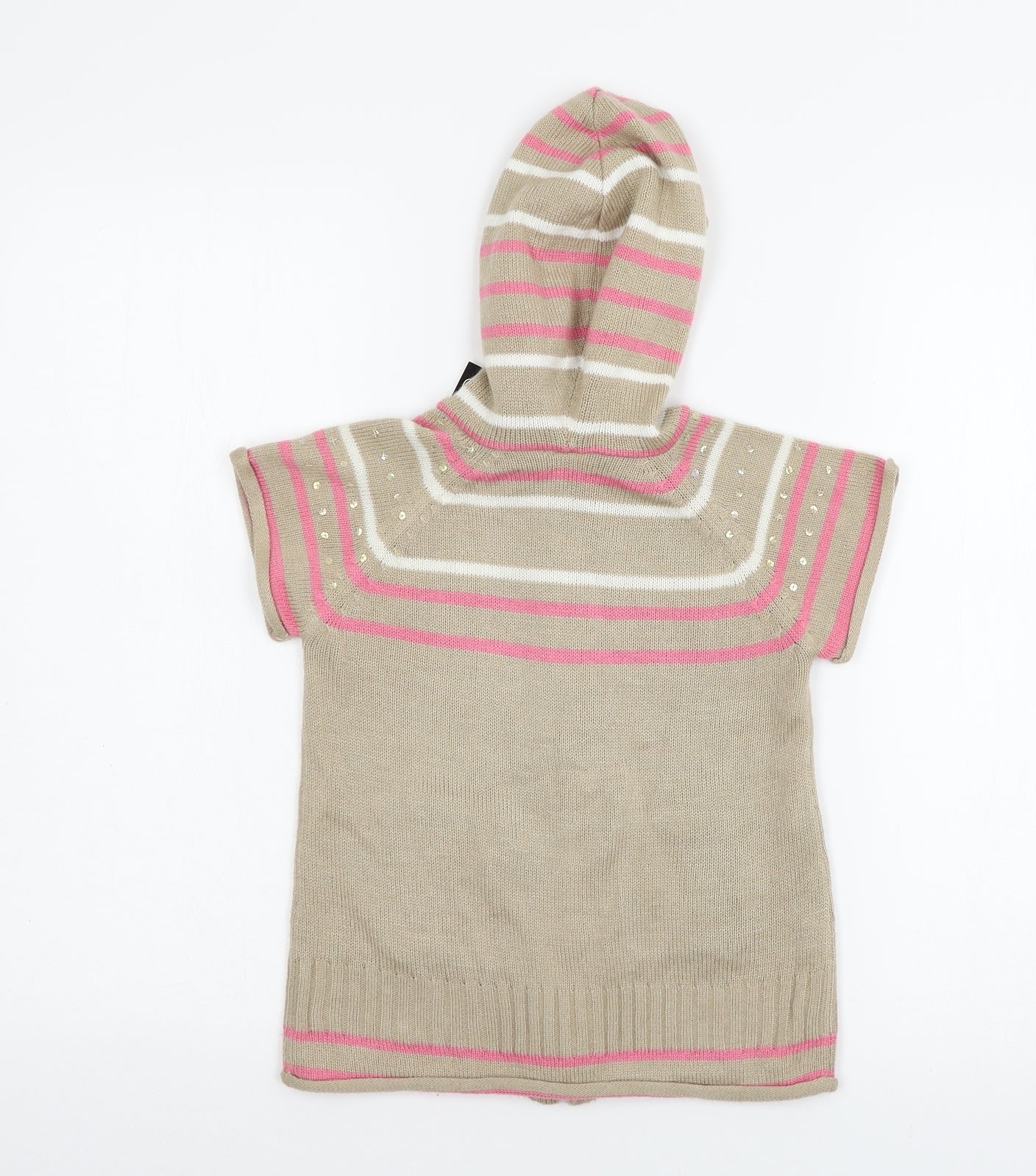 STREET ESSENTIAL Girls Beige Striped Knit Full Zip Hoodie Size 5-6 Years