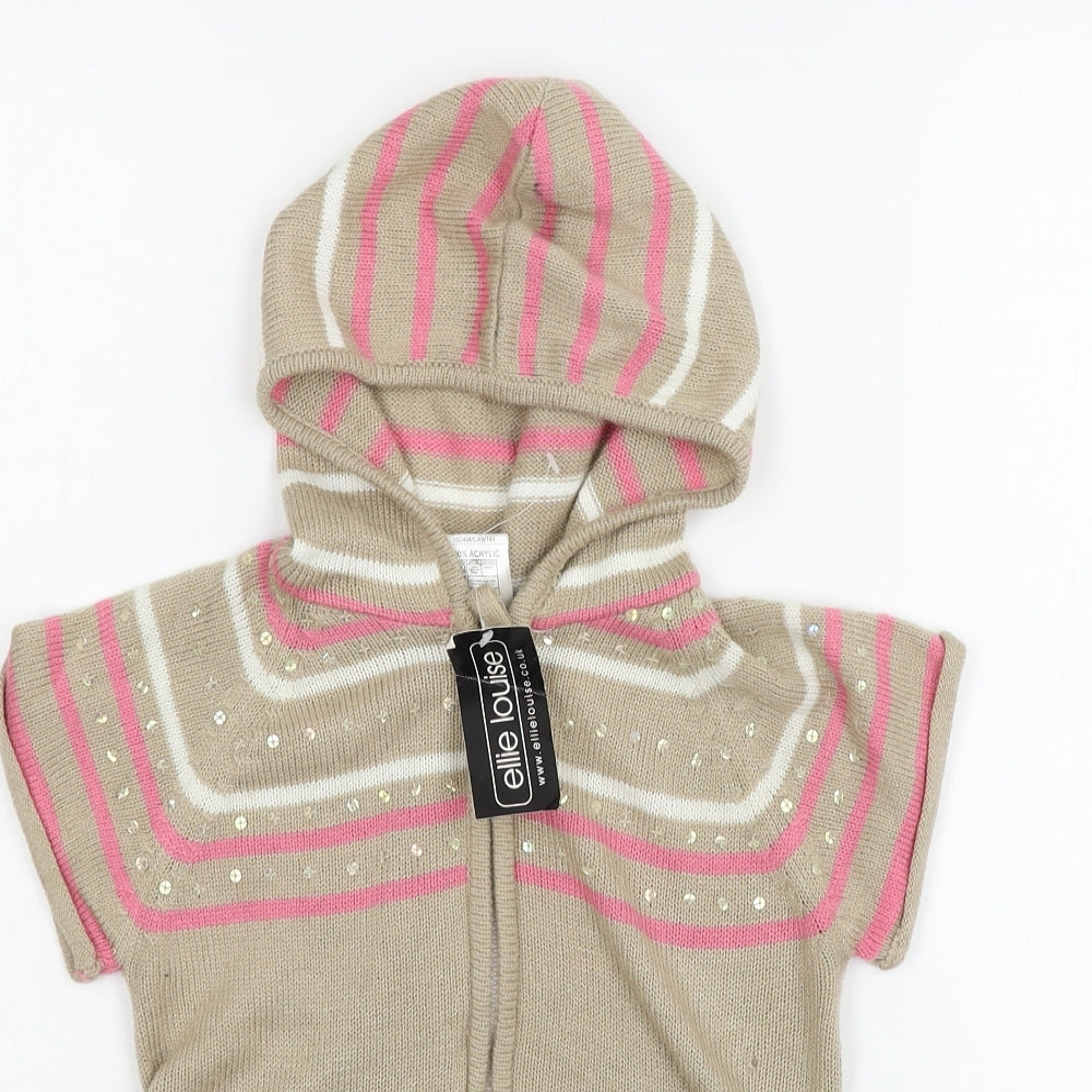 STREET ESSENTIAL Girls Beige Striped Knit Full Zip Hoodie Size 5-6 Years