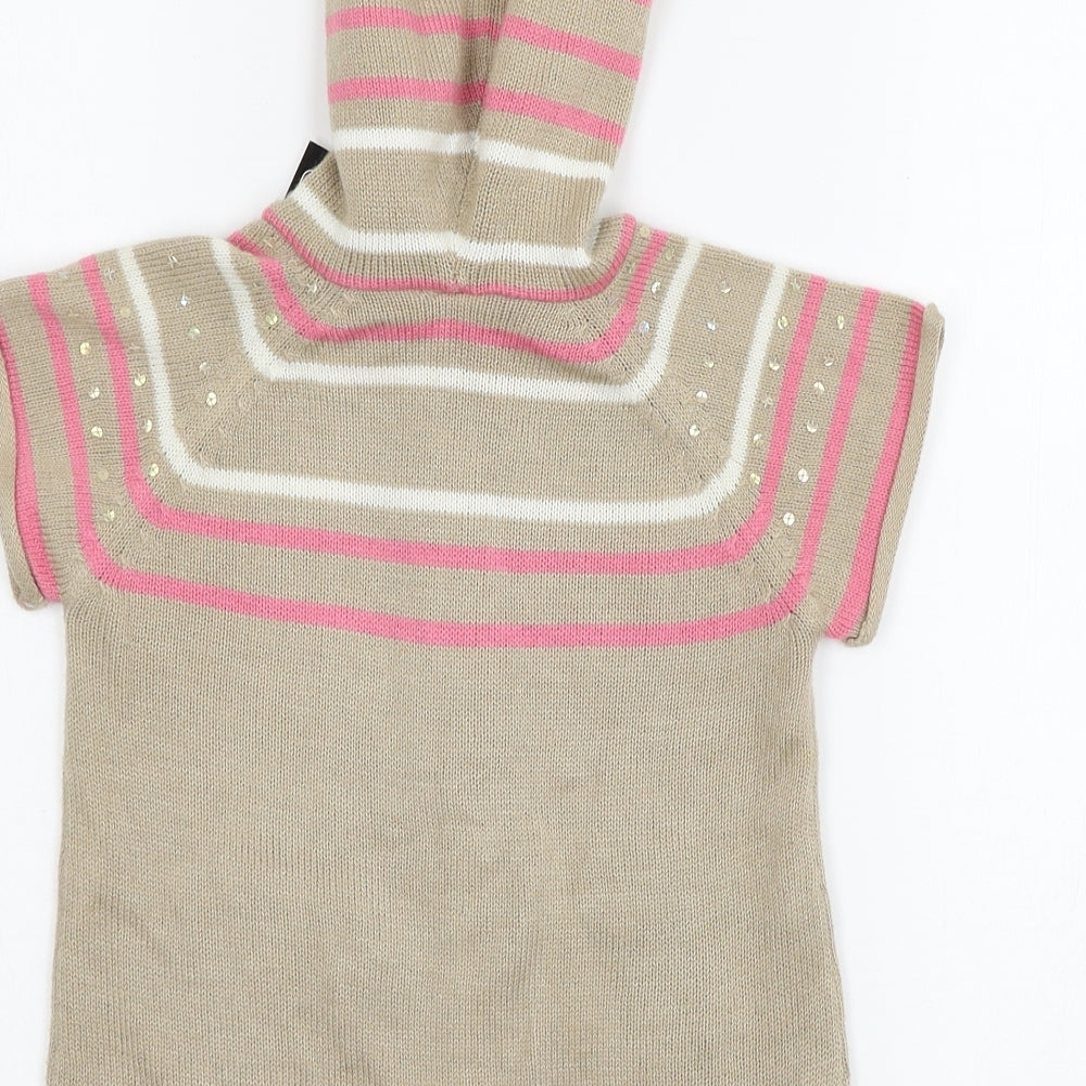 STREET ESSENTIAL Girls Beige Striped Knit Full Zip Hoodie Size 5-6 Years
