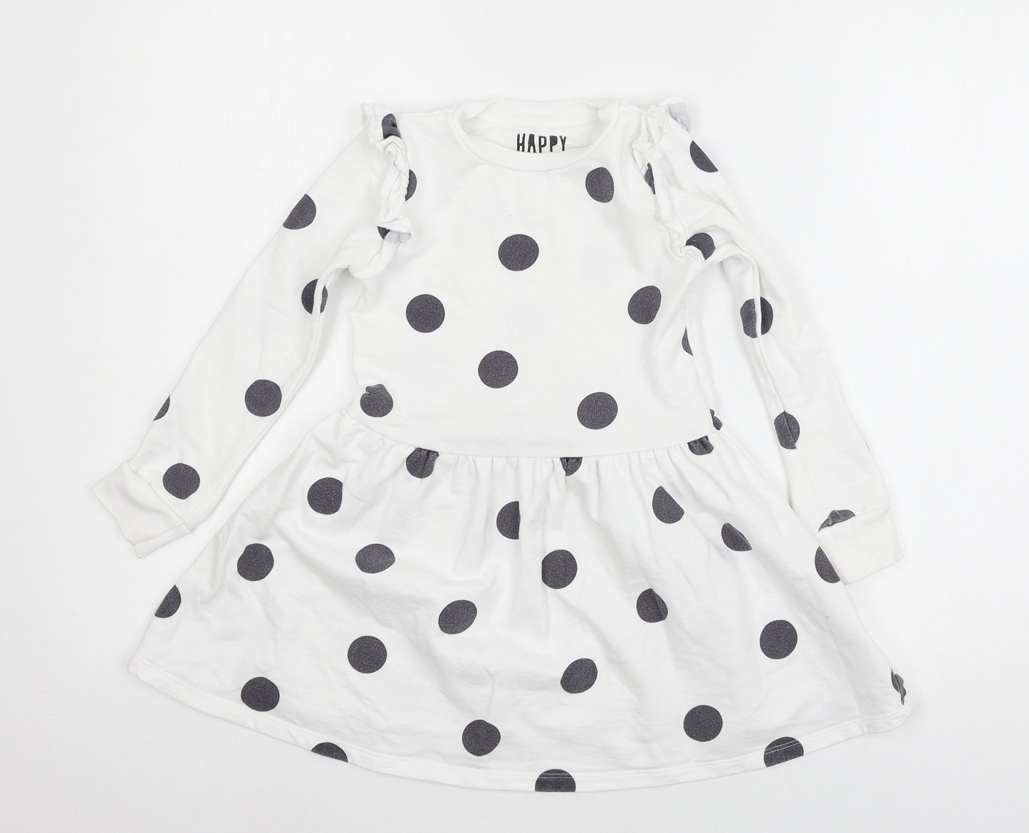 F&F Girls White Polka Dot Jersey Skater Dress  Size 6-7 Years