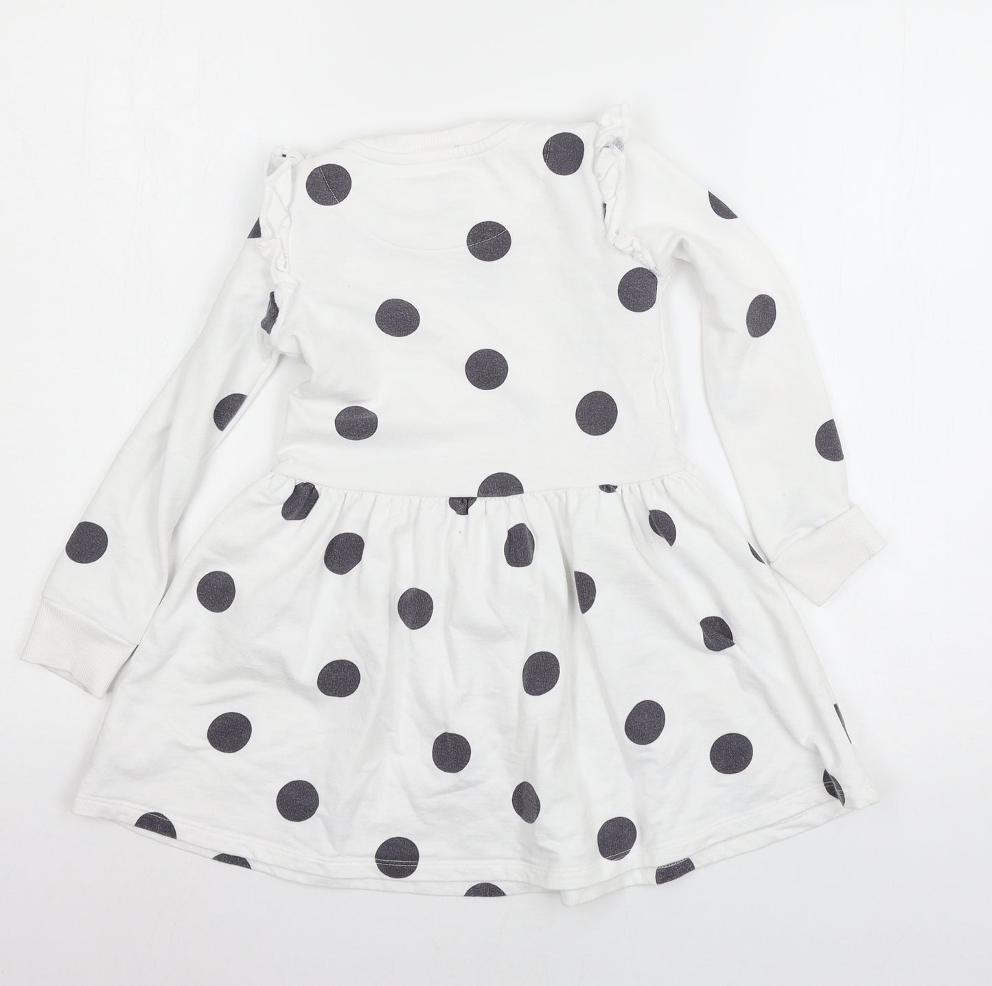 F&F Girls White Polka Dot Jersey Skater Dress  Size 6-7 Years