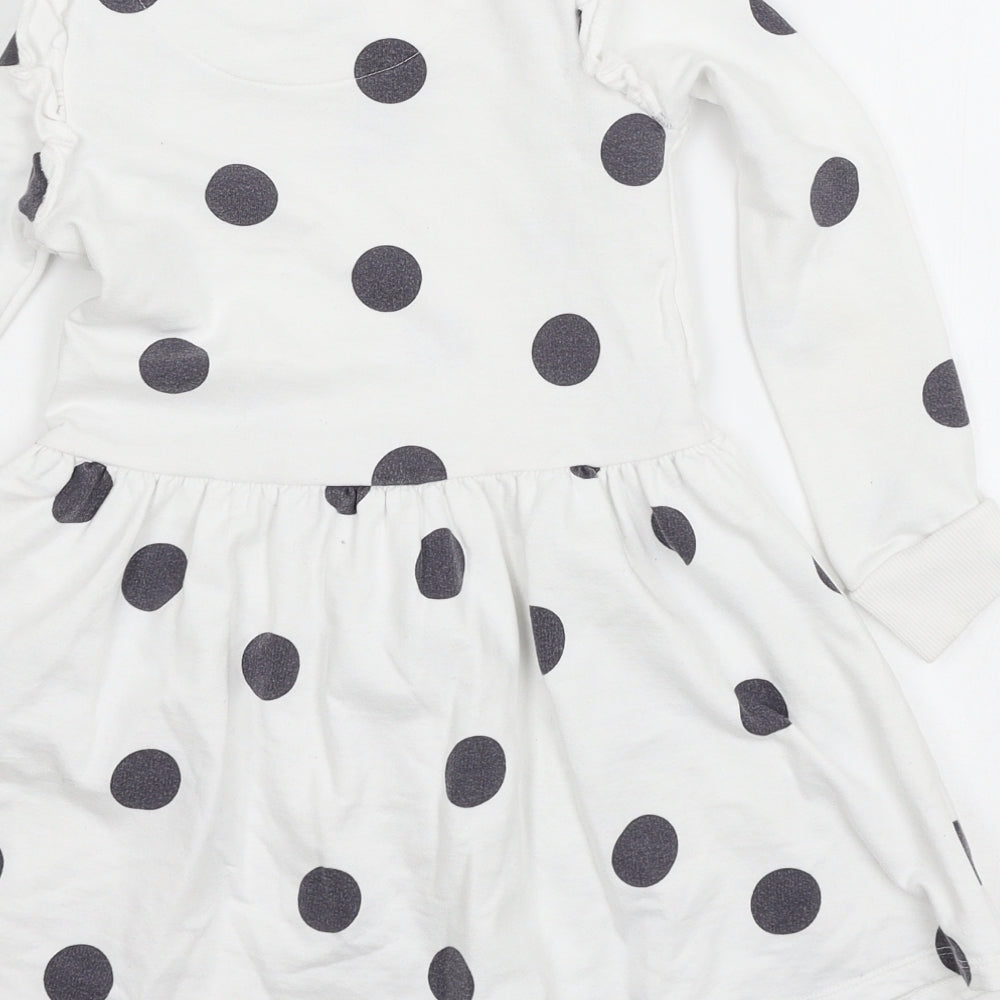 F&F Girls White Polka Dot Jersey Skater Dress  Size 6-7 Years
