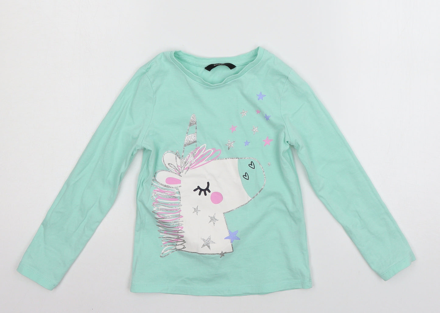 George Girls Green  Jersey Basic T-Shirt Size 5-6 Years  - Unicorn