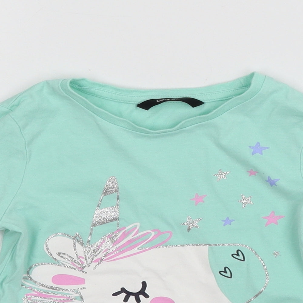 George Girls Green  Jersey Basic T-Shirt Size 5-6 Years  - Unicorn
