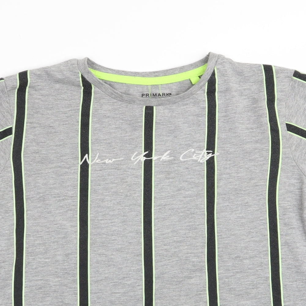 Primark Boys Grey Striped  Basic T-Shirt Size 8-9 Years