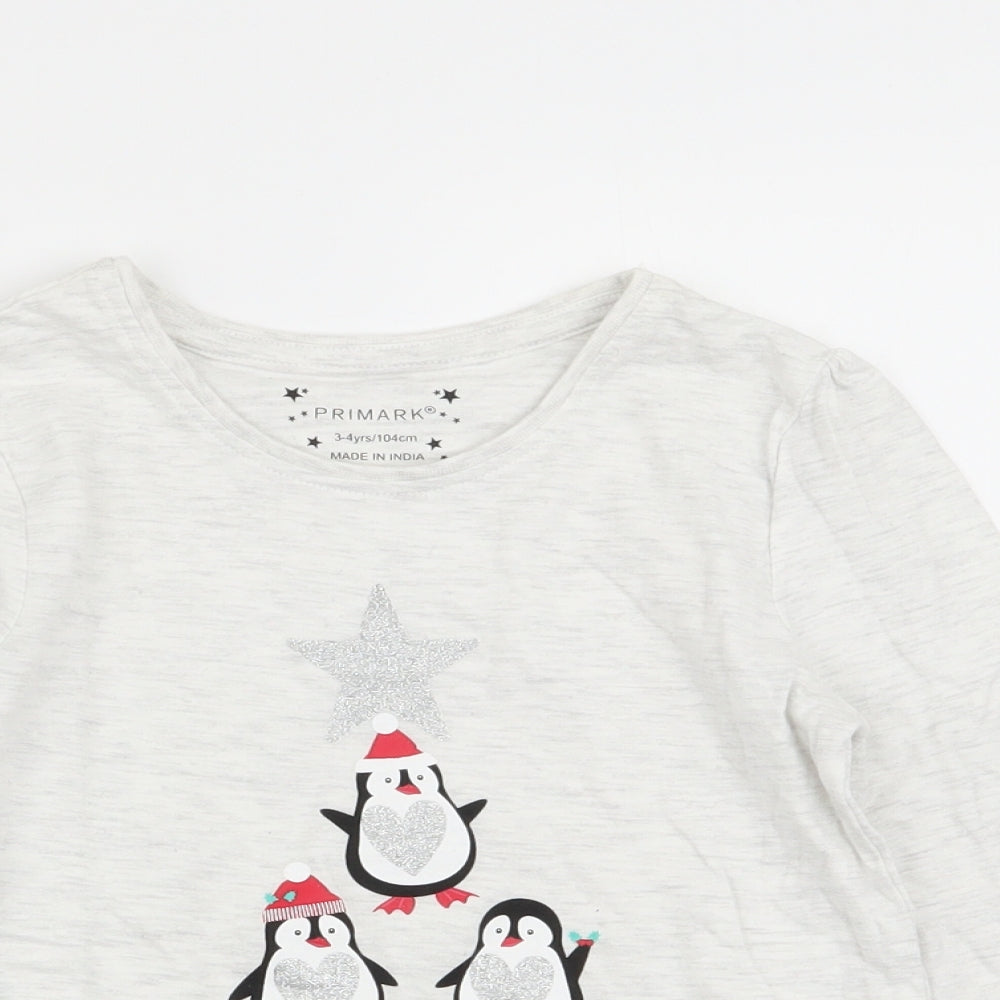 Primark Girls Grey   Basic T-Shirt Size 3-4 Years  - christmas