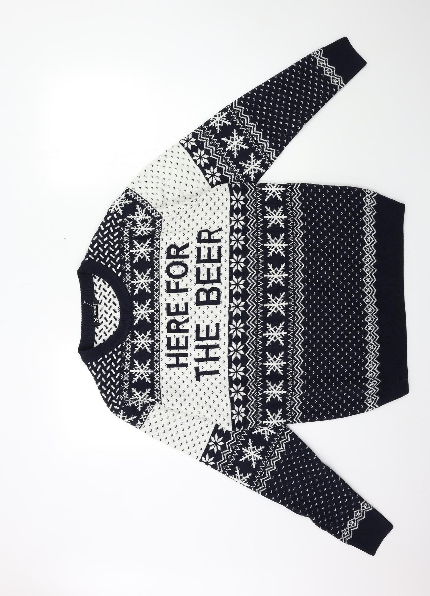 Avenue Mens Black Geometric Knit Pullover Jumper Size M