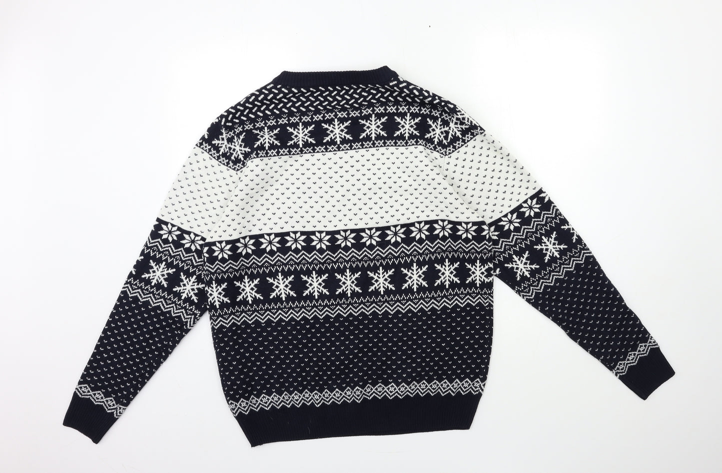 Avenue Mens Black Geometric Knit Pullover Jumper Size M