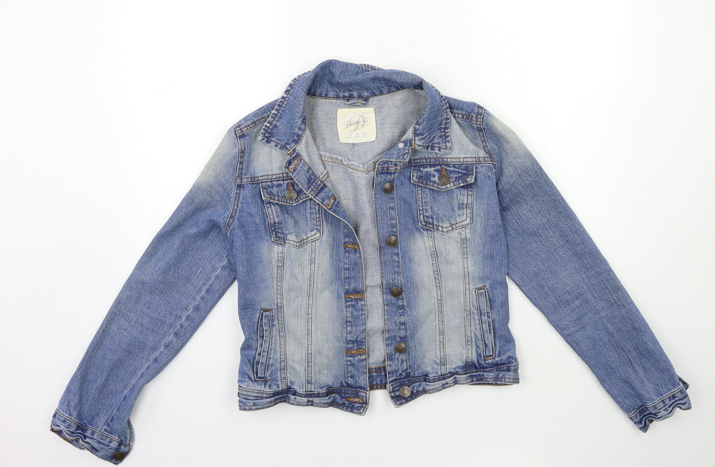 Denim & Co. Womens Blue  Denim Overcoat Coat Size 10