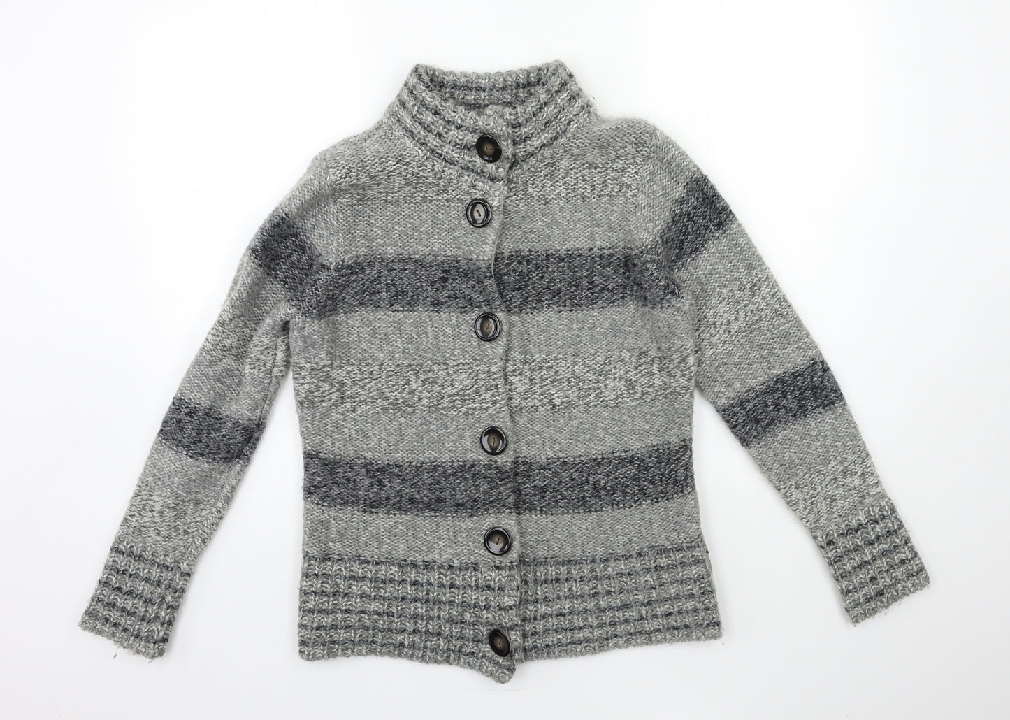 Debenhams Womens Grey Striped Knit Cardigan Jumper Size 12
