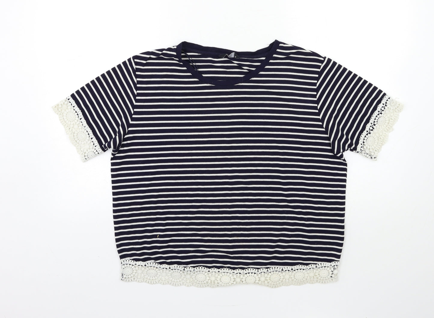 F&F Womens Blue Striped  Basic T-Shirt Size 8