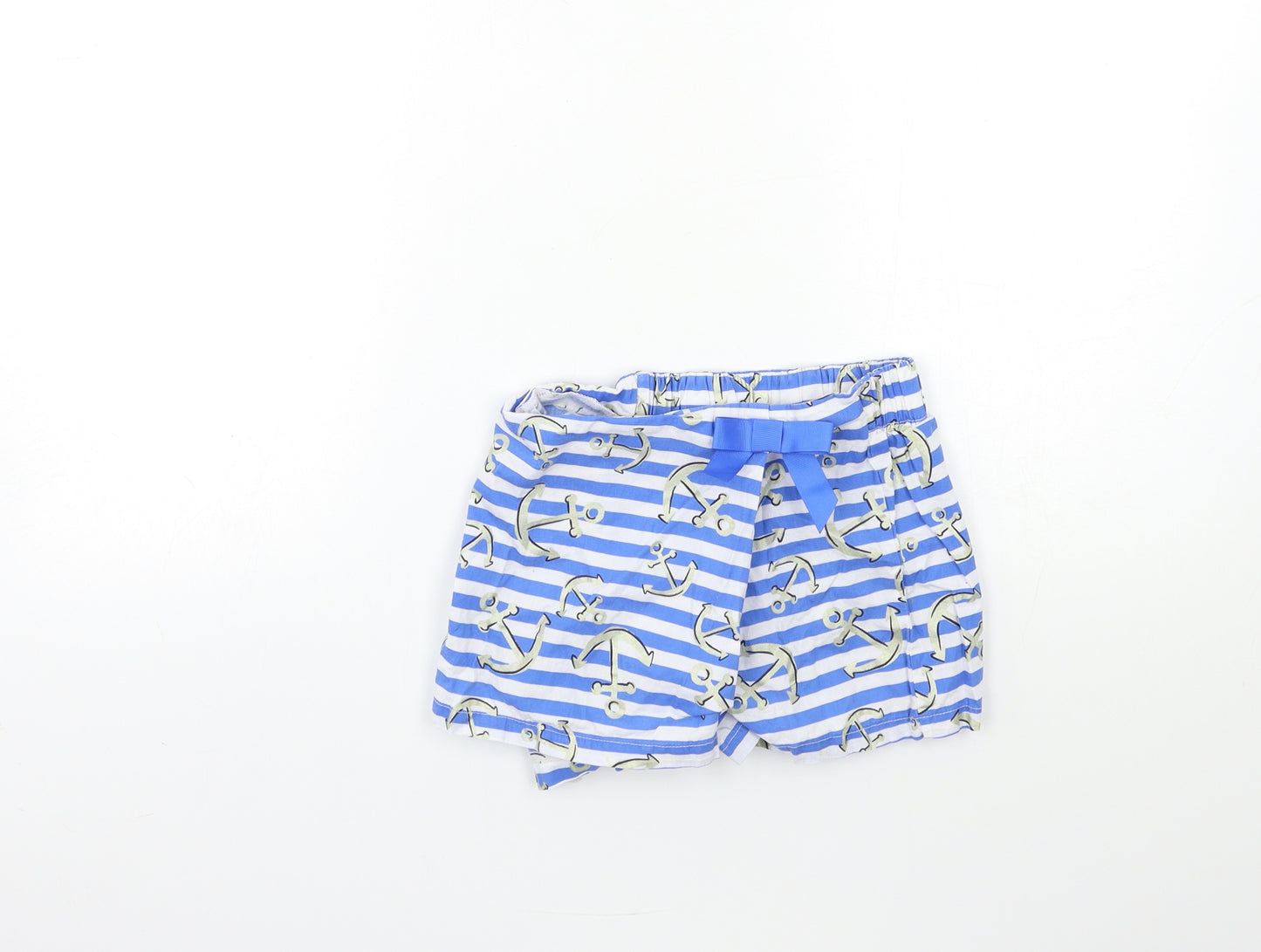 Preworn Girls Blue Striped  Wrap Shorts Size 7 Years