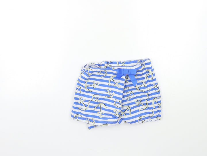 Preworn Girls Blue Striped  Wrap Shorts Size 7 Years