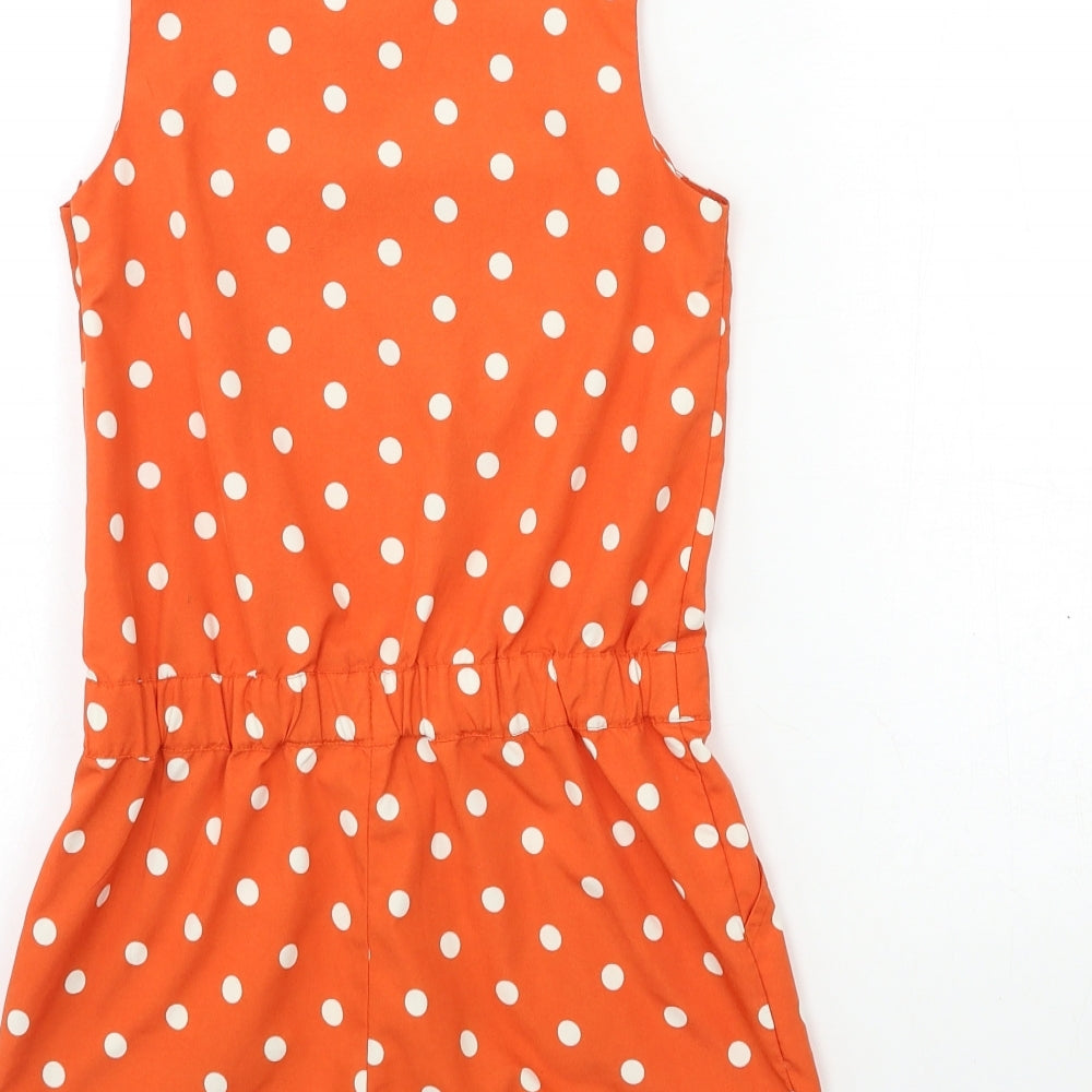 NEXT Girls Orange Polka Dot  Playsuit One-Piece Size 8 Years