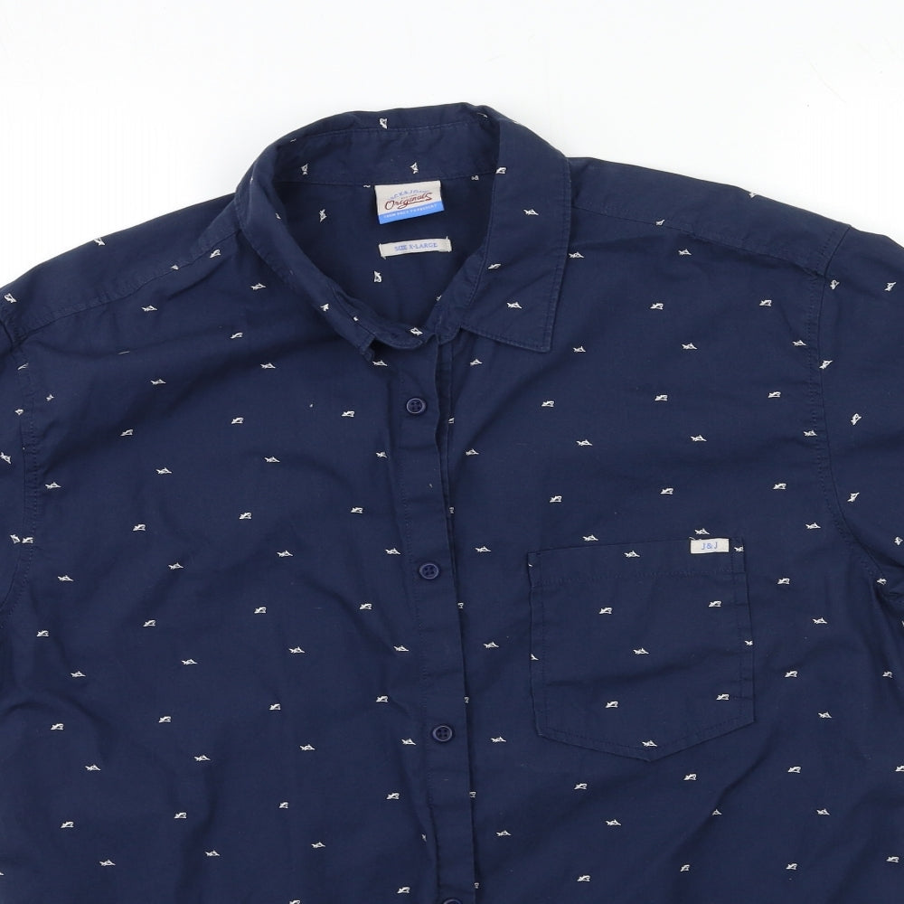 JACK & JONES Mens Black Geometric   Button-Up Size XL