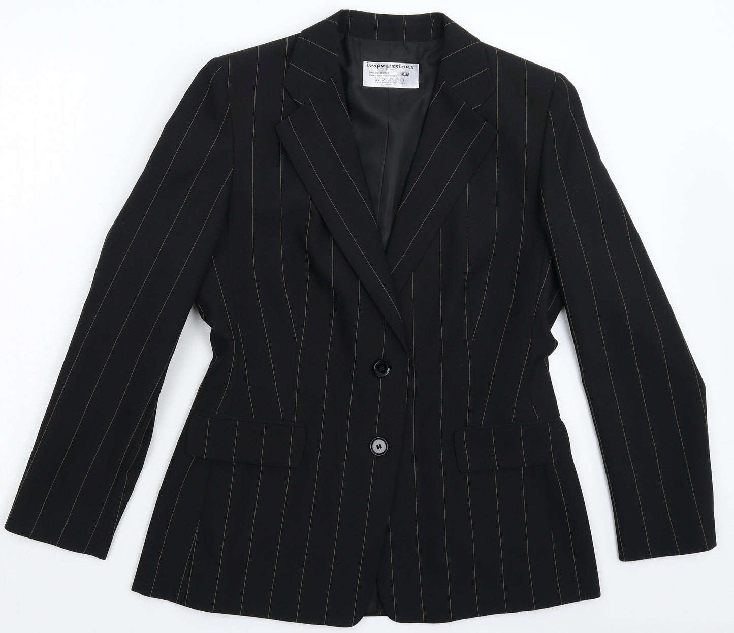 Impressions Womens Black Striped  Jacket Suit Jacket Size 14