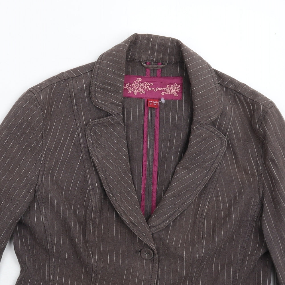 Monsoon Womens Grey Striped  Jacket Blazer Size 12