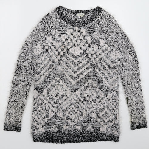 River Island Womens Silver Geometric Knit Pullover Jumper Size 10