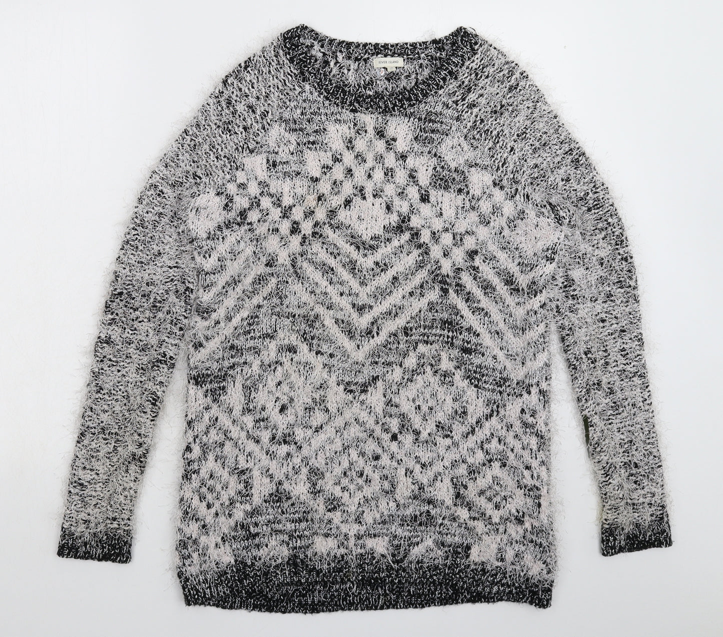 River Island Womens Silver Geometric Knit Pullover Jumper Size 10