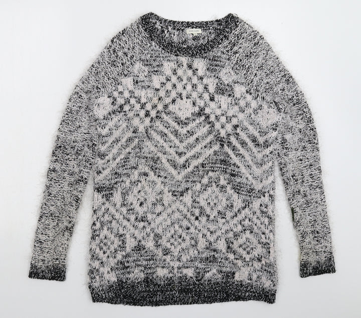 River Island Womens Silver Geometric Knit Pullover Jumper Size 10