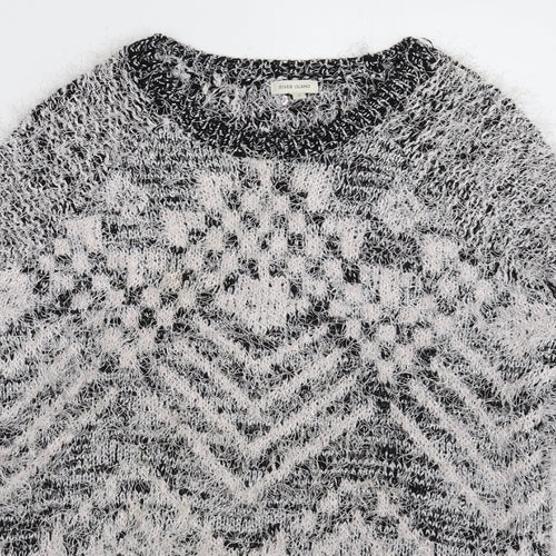 River Island Womens Silver Geometric Knit Pullover Jumper Size 10