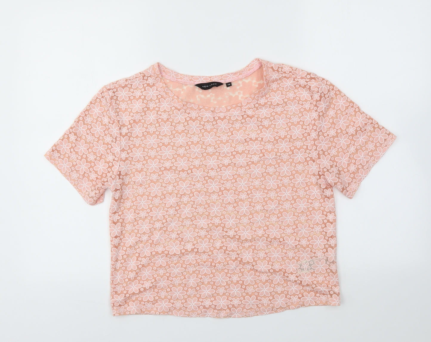 New Look Womens Pink Floral  Basic T-Shirt Size 12