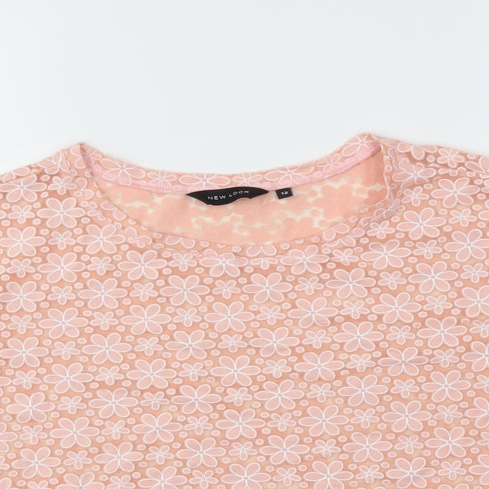 New Look Womens Pink Floral  Basic T-Shirt Size 12