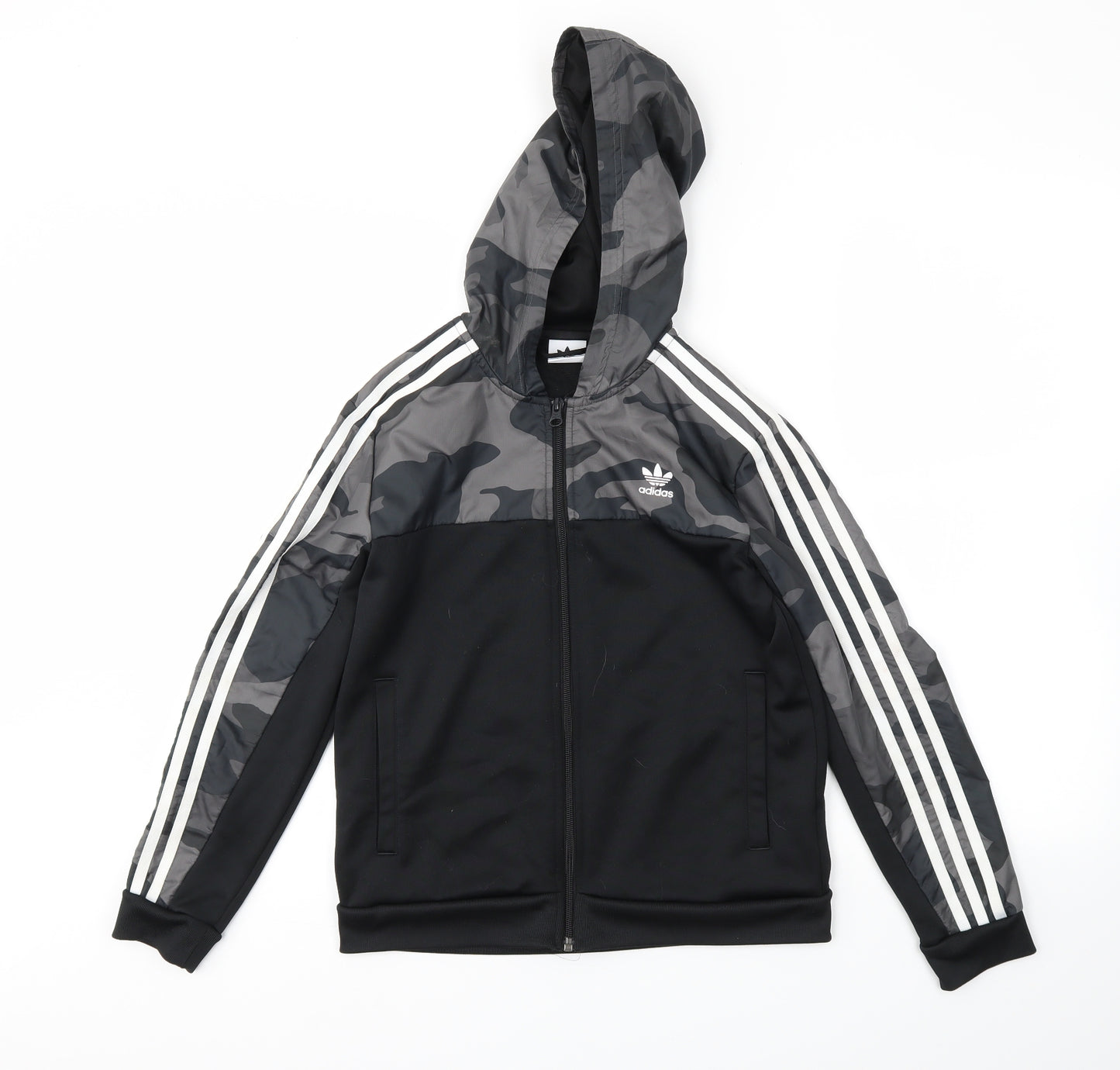 adidas Boys Black Camouflage  Basic Coat Coat Size 11-12 Years
