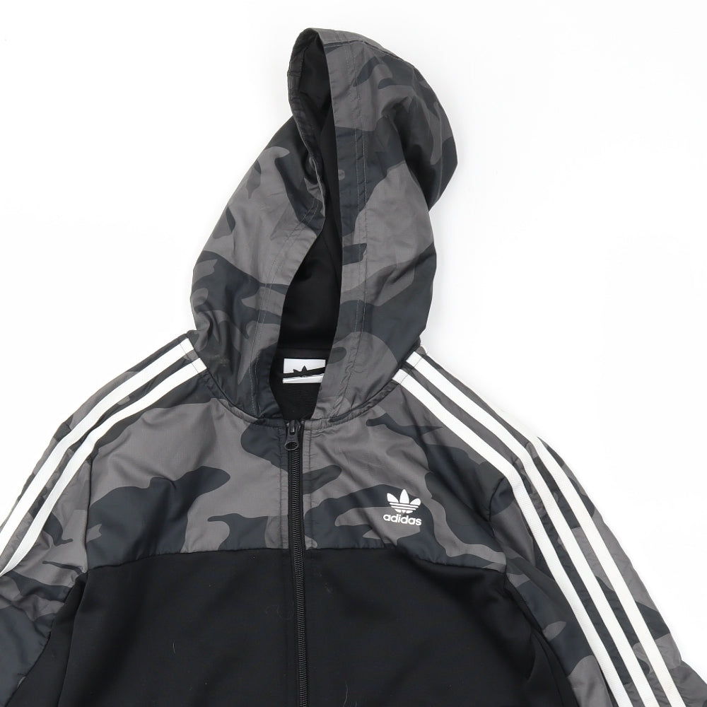 adidas Boys Black Camouflage  Basic Coat Coat Size 11-12 Years