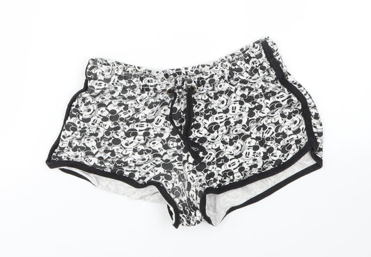 Front view of Disney women’s multicoloured animal print cut-off shorts, size UK 6, - stretch waistband