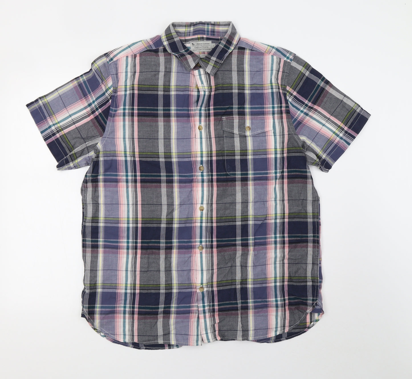 saisnburys Mens Green Check   Button-Up Size L  - 42 chest