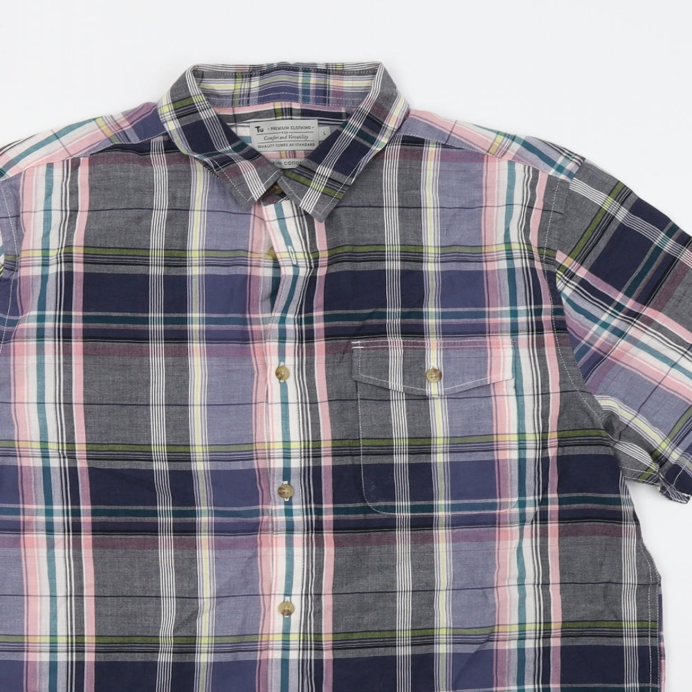 saisnburys Mens Green Check   Button-Up Size L  - 42 chest