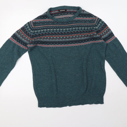 Peacocks Mens Green Geometric Knit Pullover Sweatshirt Size S