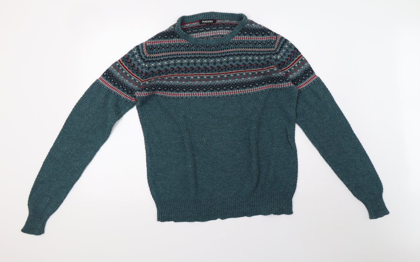 Peacocks Mens Green Geometric Knit Pullover Sweatshirt Size S