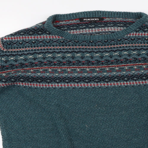 Peacocks Mens Green Geometric Knit Pullover Sweatshirt Size S