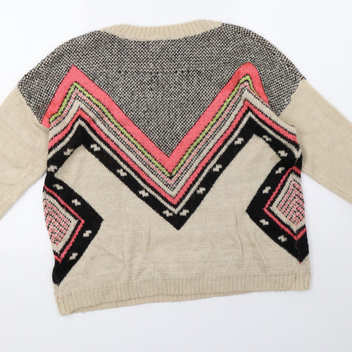 New Look Womens Beige Geometric Knit Pullover Sweatshirt Size M