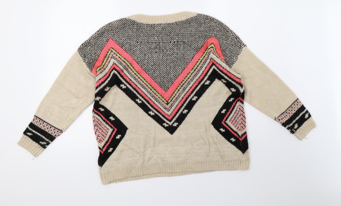 New Look Womens Beige Geometric Knit Pullover Sweatshirt Size M