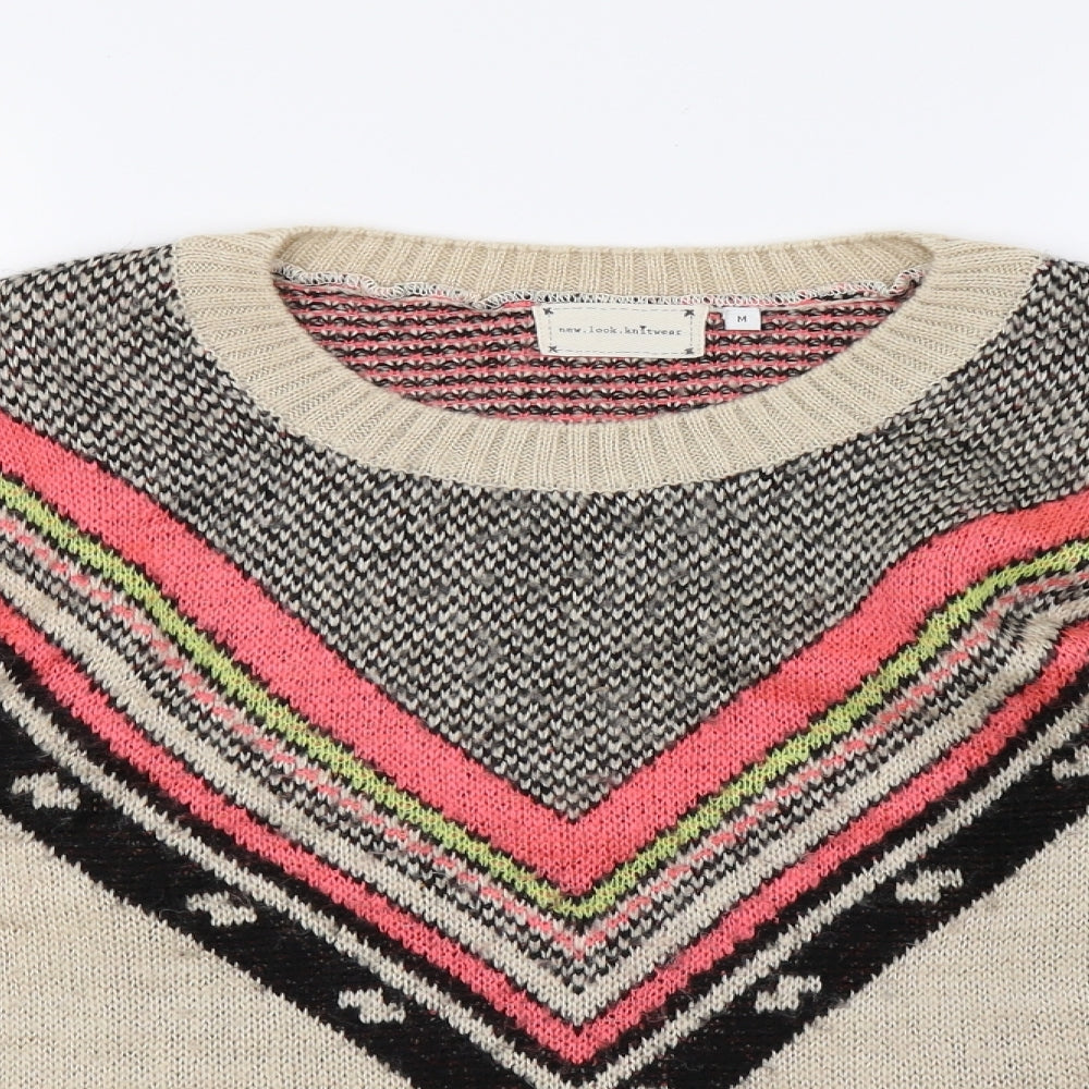 New Look Womens Beige Geometric Knit Pullover Sweatshirt Size M