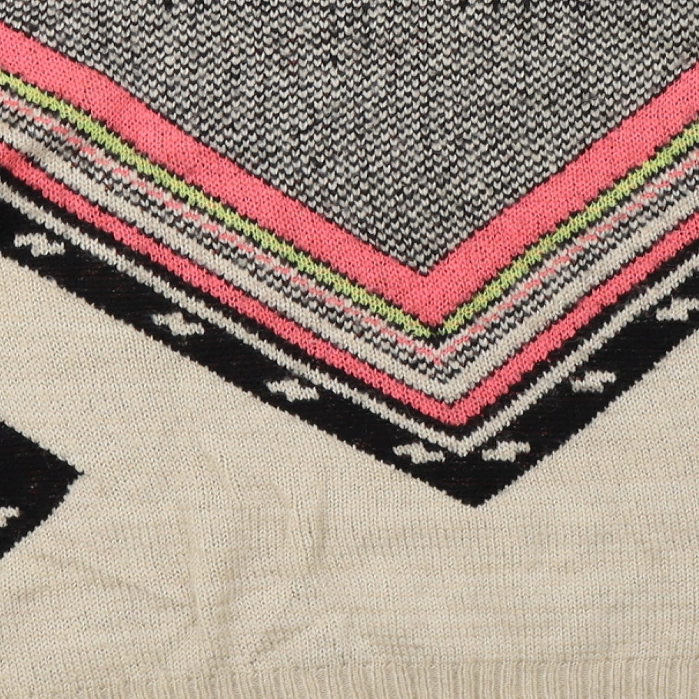 New Look Womens Beige Geometric Knit Pullover Sweatshirt Size M